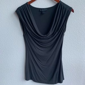 Wyton Black Blouse with Drape Front and Zipper Hem Small